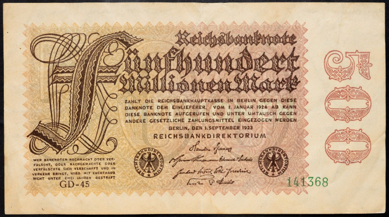 Germany, 500 Mark 1923 Germany, 500 Mark 1923, One central and a larger number o...