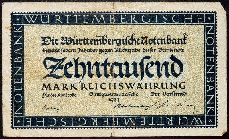 Germany, 10000 Mark 1923 Germany, 10000 Mark 1923, Torn; F

Grade: F