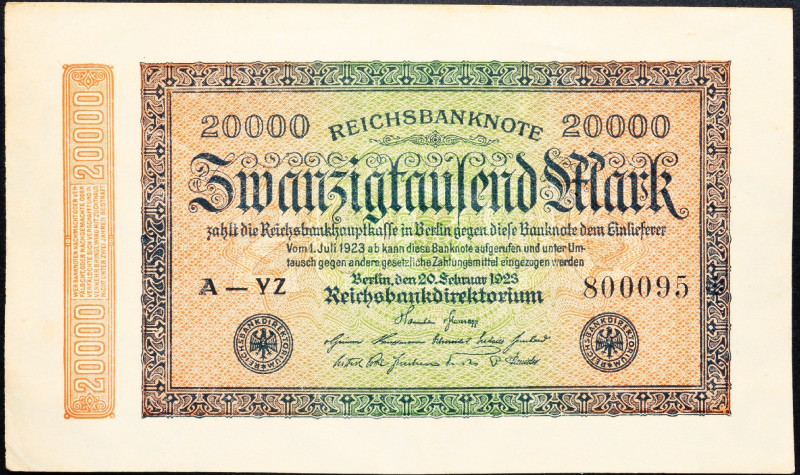 Germany, 20000 Mark 1923 Germany, 20000 Mark 1923; EF

Grade: EF