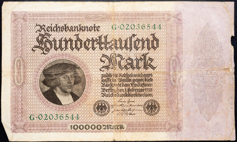 Germany, 100000 Mark 1923 Germany, 100000 Mark 1923; F

Grade: F