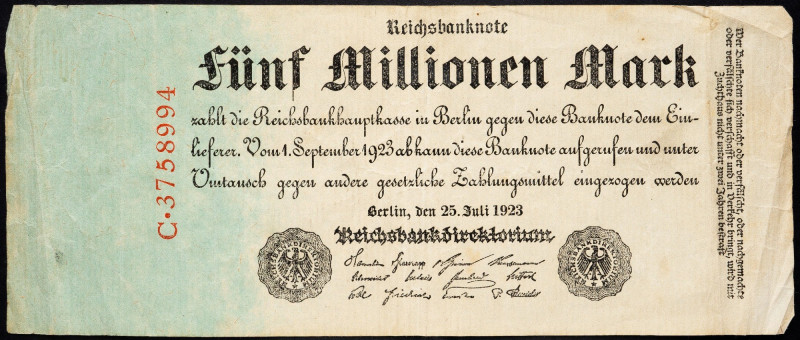 Germany, 5000000 Mark 1923 Germany, 5000000 Mark 1923; F

Grade: F