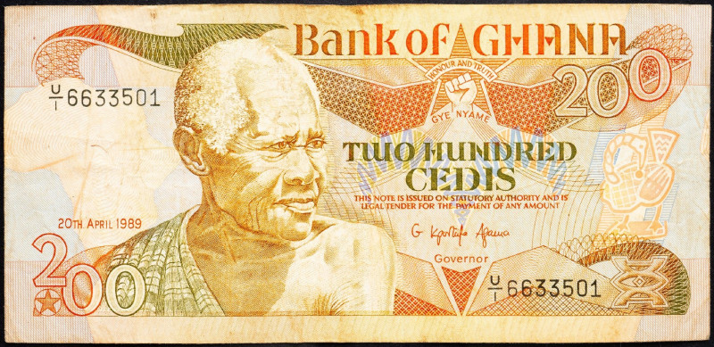 Ghana, 200 Cedis 1989 Ghana, 200 Cedis 1989; VG

Grade: VG