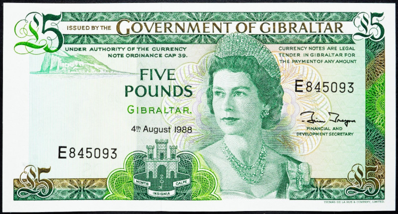 Gibraltar, 5 Pounds 1988 Gibraltar, 5 Pounds 1988; UNC

Grade: UNC