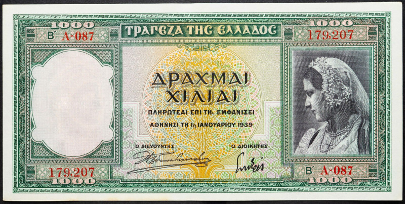 Greece, 1000 Drachmai 1939 Greece, 1000 Drachmai 1939; EF

Grade: EF