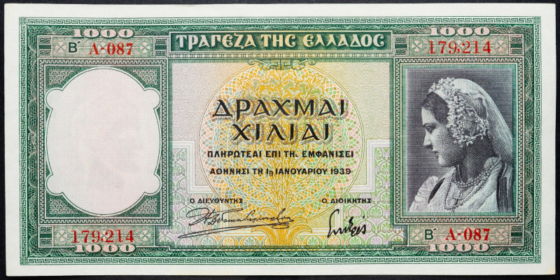 Greece, 1000 Drachmai 1939 Greece, 1000 Drachmai 1939; aUNC

Grade: aUNC