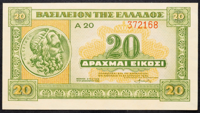 Greece, 20 Drachmai 1939 Greece, 20 Drachmai 1939; aUNC

Grade: aUNC