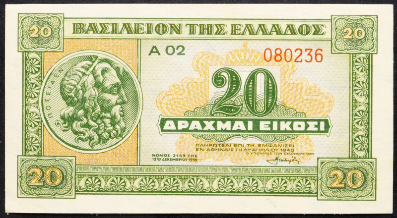 Greece, 20 Drachmai 1940 Greece, 20 Drachmai 1940; aUNC

Grade: aUNC