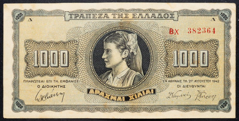 Greece, 1000 Drachmai 1942 Greece, 1000 Drachmai 1942; F

Grade: F