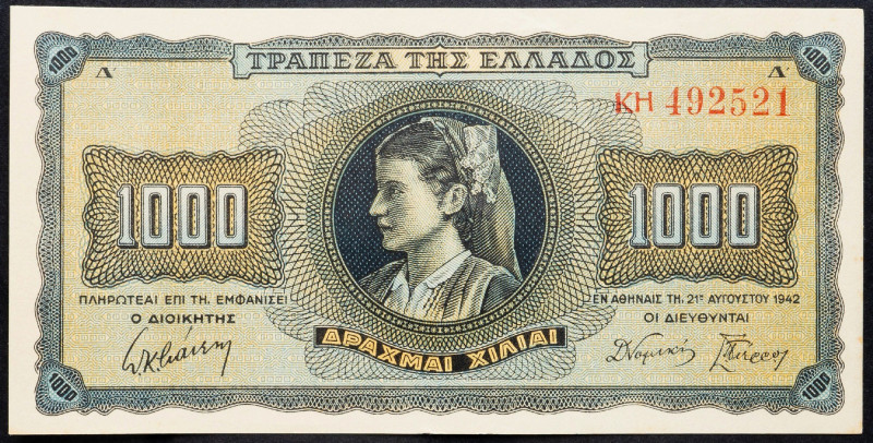 Greece, 1000 Drachmai 1942 Greece, 1000 Drachmai 1942; aUNC

Grade: aUNC