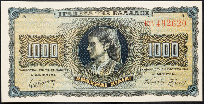 Greece, 1000 Drachmai 1942 Greece, 1000 Drachmai 1942; aUNC

Grade: aUNC