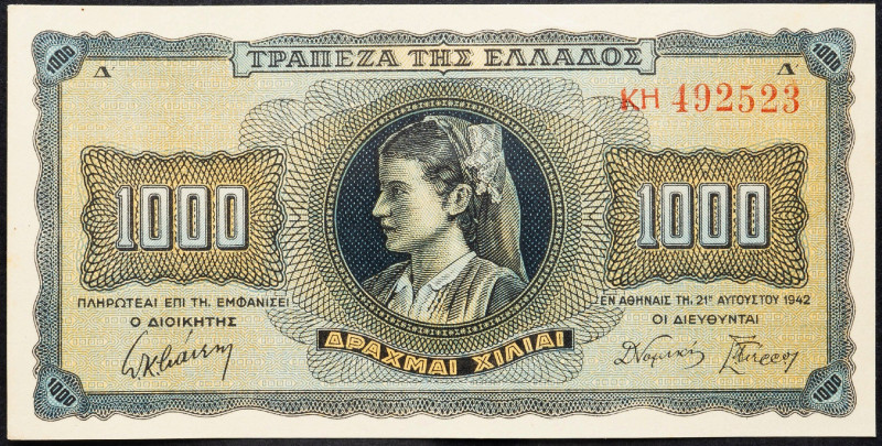 Greece, 1000 Drachmai 1942 Greece, 1000 Drachmai 1942; aUNC

Grade: aUNC