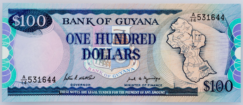 Guyana, 100 Dollars 1989 Guyana, 100 Dollars 1989; UNC

Grade: UNC