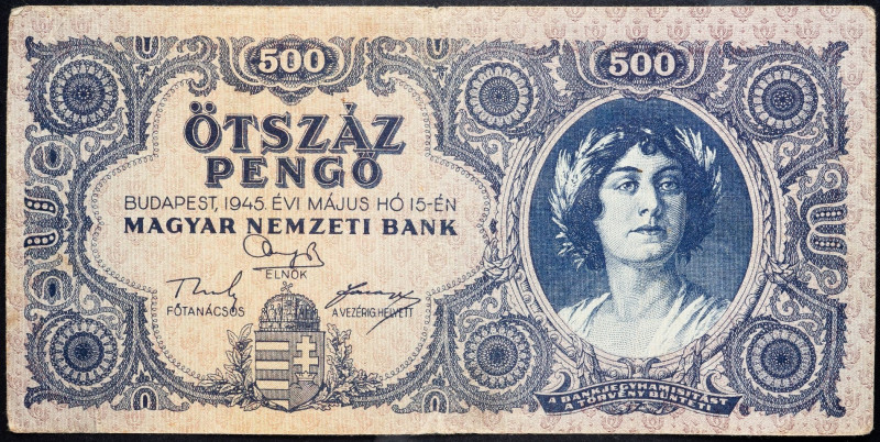 Hungary, 500 Pengo 1945 Hungary, 500 Pengo 1945; F

Grade: F
