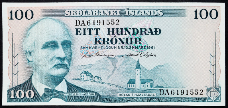 Iceland, 100 Krónur 1961 Iceland, 100 Krónur 1961; UNC

Grade: UNC