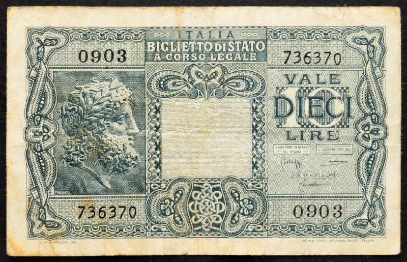 Italy, 10 Lire 1944 Italy, 10 Lire 1944; VG

Grade: VG