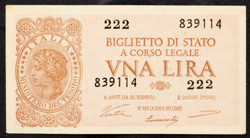 Italy, 1 Lire 1944 Italy, 1 Lire 1944; EF

Grade: EF