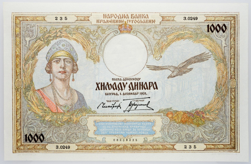 Jugoslavia, 1000 Dinara 1931 Jugoslavia, 1000 Dinara 1931; UNC

Grade: UNC