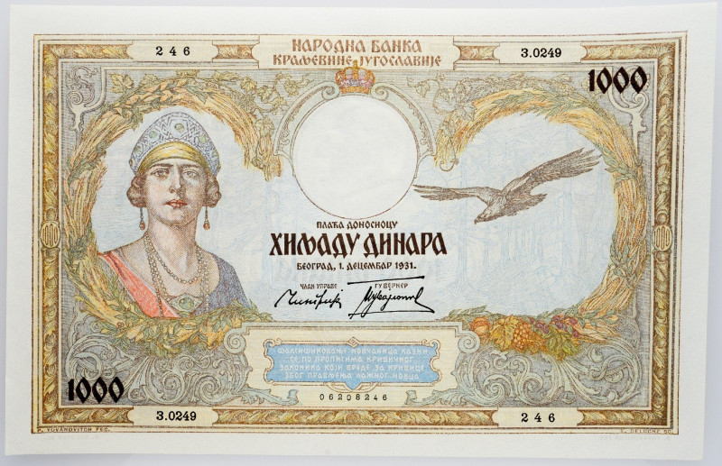 Jugoslavia, 1000 Dinara 1931 Jugoslavia, 1000 Dinara 1931; UNC

Grade: UNC