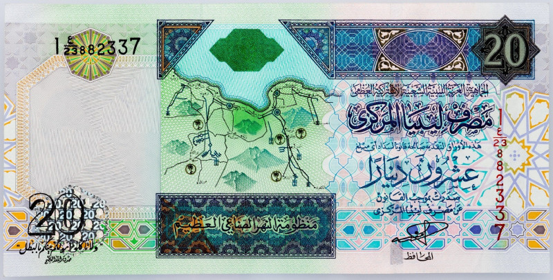 Libya, 20 Dinars 2002 Libya, 20 Dinars 2002; EF+

Grade: EF+