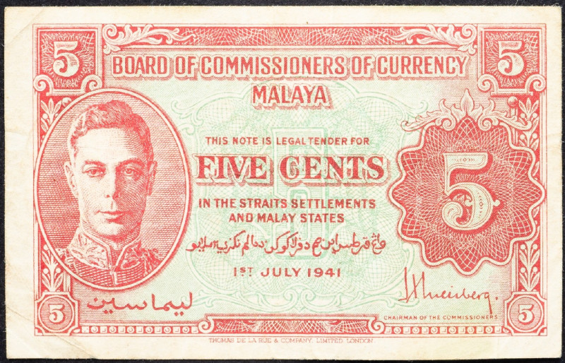 Malaysia, 5 Cents 1941 Malaysia, 5 Cents 1941; F

Grade: F