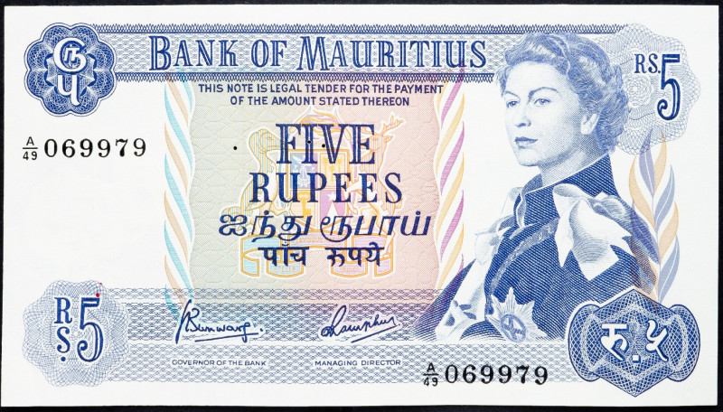 Mauritius, 5 Rupees 1967 Mauritius, 5 Rupees 1967, Specimen; UNC

Grade: UNC