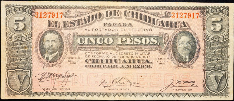 Mexico, 5 Pesos 1915 Mexico, 5 Pesos 1915; VG

Grade: VG