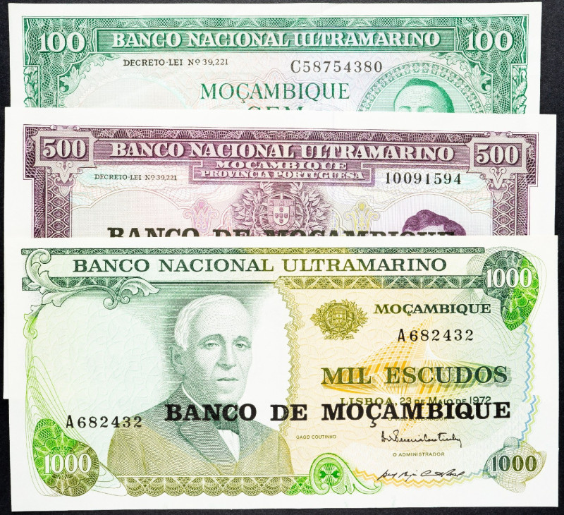 Mozambique, 100, 500, 1000 Escudos 1961, 1967, 1972 Mozambique, 100, 500, 1000 E...