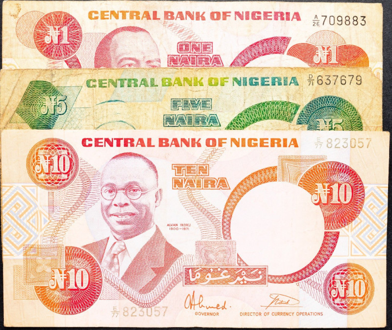 Nigeria, 1, 5, 10 Naira 1979-1984 Nigeria, 1, 5, 10 Naira 1979-1984, Lot of thre...