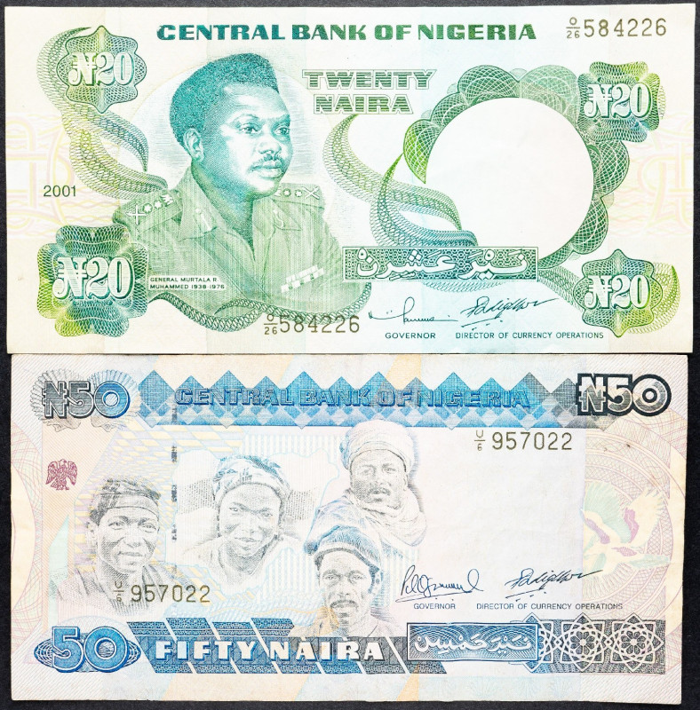 Nigeria, 20, 50 Naira 1984-2001 Nigeria, 20, 50 Naira 1984-2001, Lot of two bank...