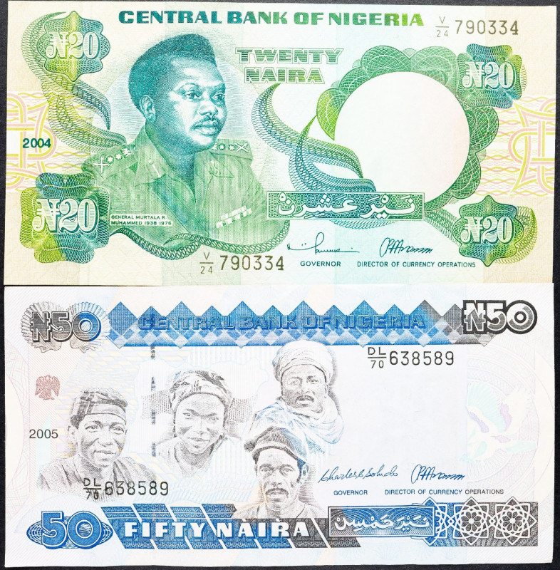 Nigeria, 20, 50 Naira 2004, 2005 Nigeria, 20, 50 Naira 2004, 2005, Lot of two ba...