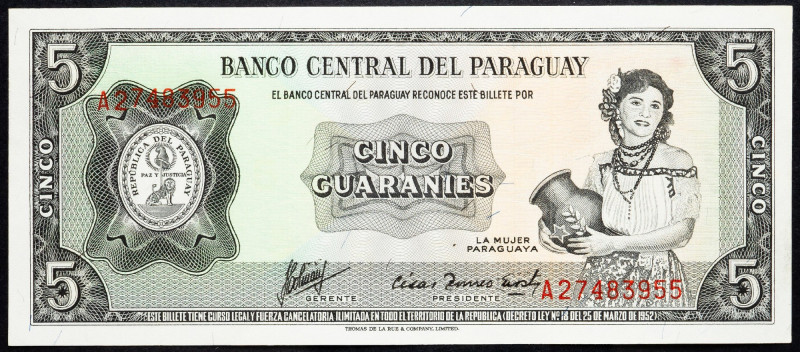 Paraguay, 5 Guaranies 1952 Paraguay, 5 Guaranies 1952; EF

Grade: EF