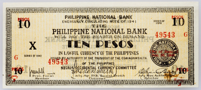 Philippines, 10 Pesos 1941 Philippines, 10 Pesos 1941; aUNC

Grade: aUNC