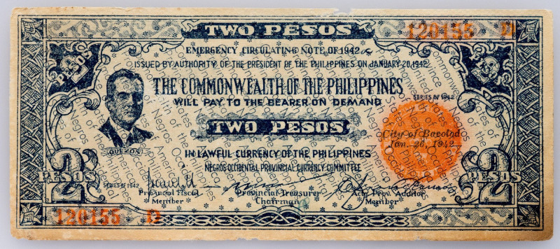 Philippines, 2 Pesos 1942 Philippines, 2 Pesos 1942, Worn, torn on sides; aUNC
...