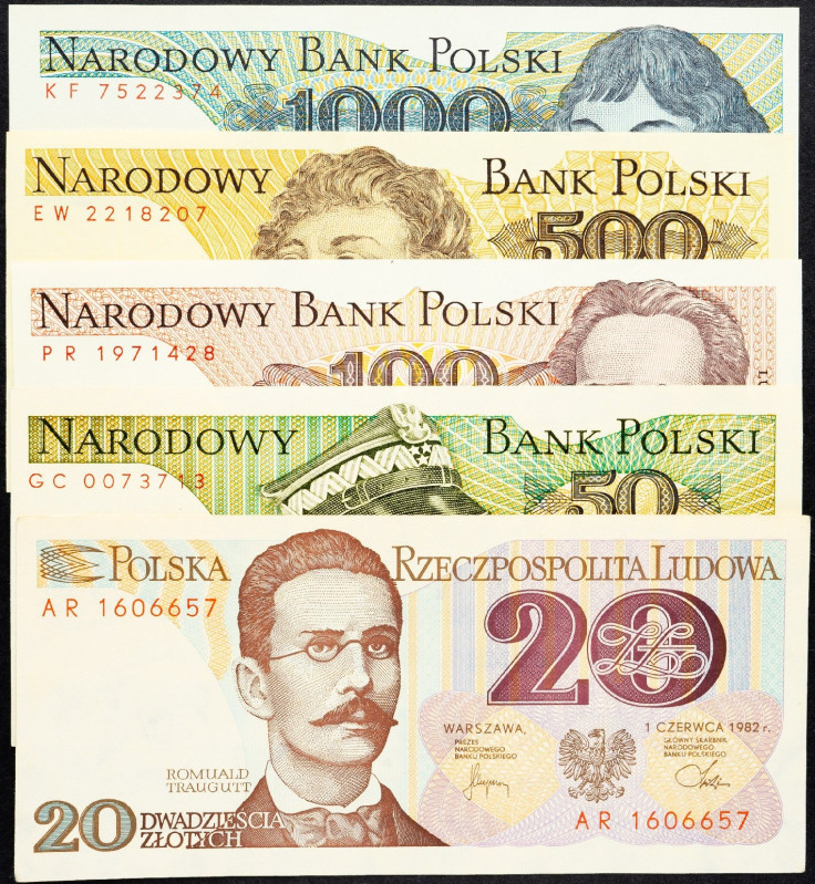 Poland, 20, 50, 100, 500, 1000 Zlotych 1982, 1988 Poland, 20, 50, 100, 500, 1000...