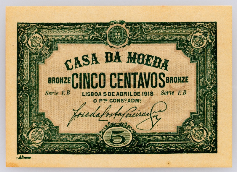 Portugal, 5 Centavos 1918 Portugal, 5 Centavos 1918; aUNC

Grade: aUNC