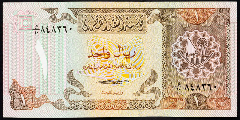 Qatar, 1 Riyal 1980 Qatar, 1 Riyal 1980; UNC

Grade: UNC