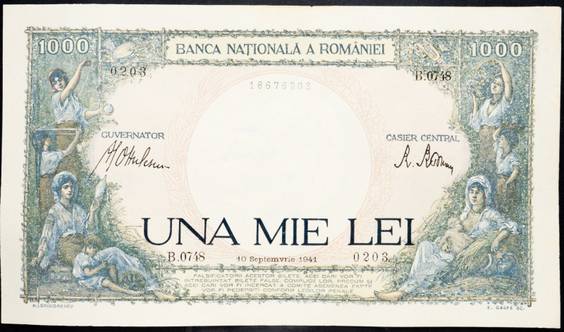 Romania, 1000 Lei 1941 Romania, 1000 Lei 1941; aUNC

Grade: aUNC