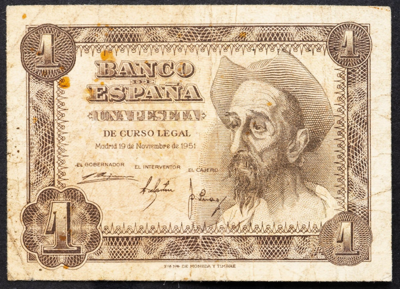 Spain, 1 Peseta 1951 Spain, 1 Peseta 1951; VG

Grade: VG