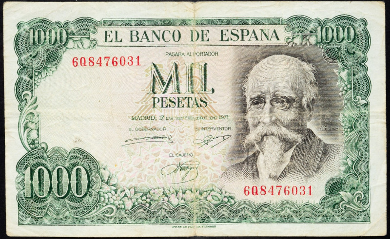 Spain, 1000 Pesetas 1971 Spain, 1000 Pesetas 1971; VG

Grade: VG