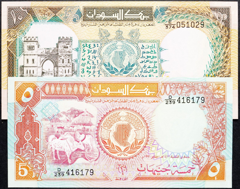 Sudan, 5, 10 Pounds 1987-1990 Sudan, 5, 10 Pounds 1987-1990, Lot of two banknote...