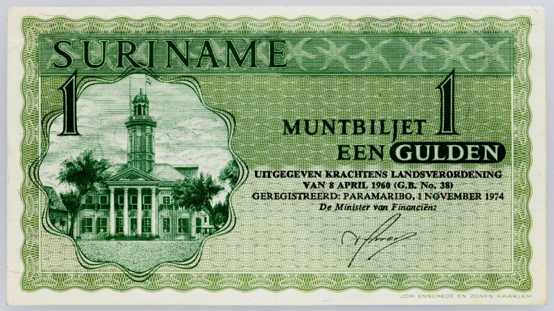 Suriname, 1 Gulden 1974 Suriname, 1 Gulden 1974; aEF

Grade: aEF