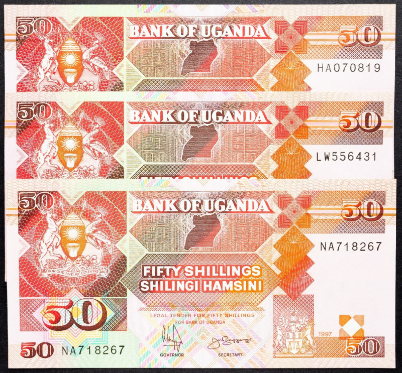 Uganda, 50 Shillings 1989, 1994, 1997 Uganda, 50 Shillings 1989, 1994, 1997, Lot...