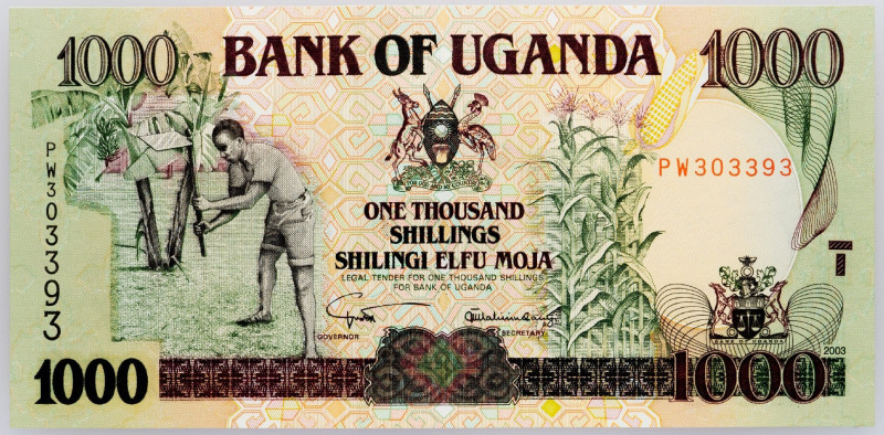 Uganda, 1000 Shillings 2003 Uganda, 1000 Shillings 2003; UNC

Grade: UNC