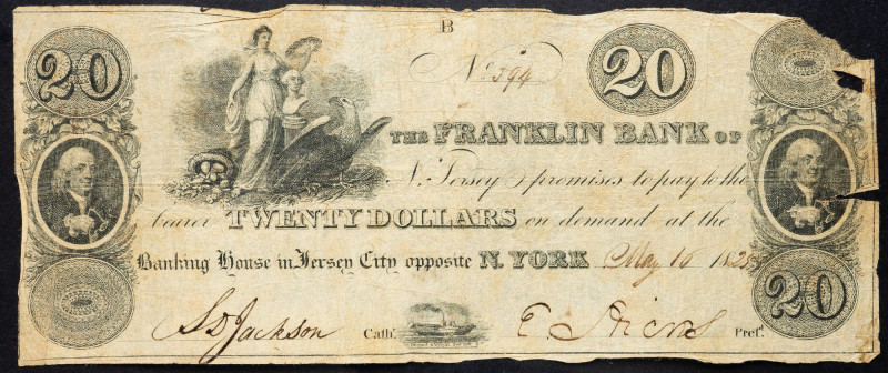 USA, 20 Dollars 1825 USA, 20 Dollars 1825, Torn, missing corner; P

Grade: P