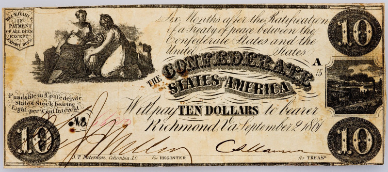 USA, 10 Dollars 1861 USA, 10 Dollars 1861, Confederate States; F

Grade: F