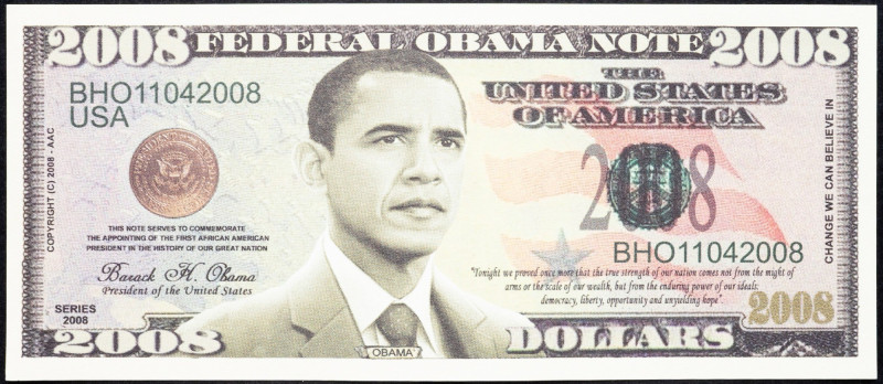 USA, 2008 Dollars 2008 USA, 2008 Dollars 2008, Federal Obama Note, Political Pro...