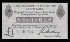 One Pound Bradbury T11.2 issued 1914, series D1/17 25271, portrait of King George V at top left, (Pick349a), Bold Very Fine and pleasing
