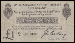 One Pound Bradbury T11.2 issued 1914, series F1/4 31065, portrait of King George V at top left, (Pick349a), Very Good