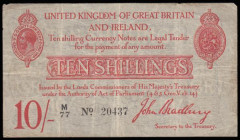 Ten shillings Bradbury T12.1 M/77 20437 near Fine a number written on the reverse