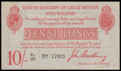 Ten Shillings Bradbury T12.3 Five digit serial issue 1915 series C2/28 77925 the scarcer of the three varieties of the T12 1915 issue George V top lef...